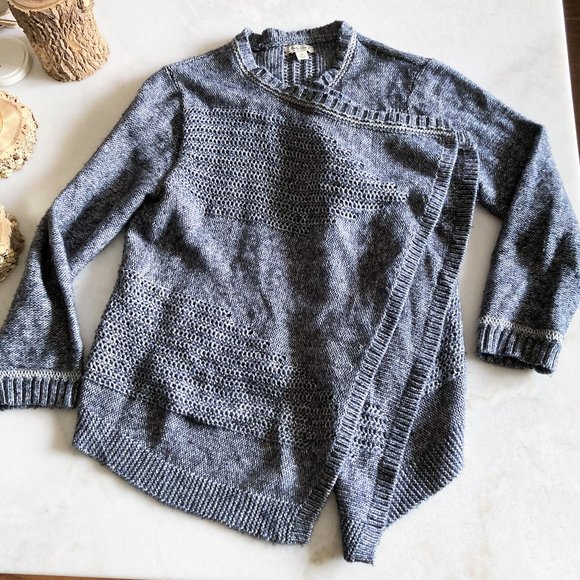 Lucky Brand knit open cardigan sweater, navy blue / heathered blue marine - Picture 3 of 10